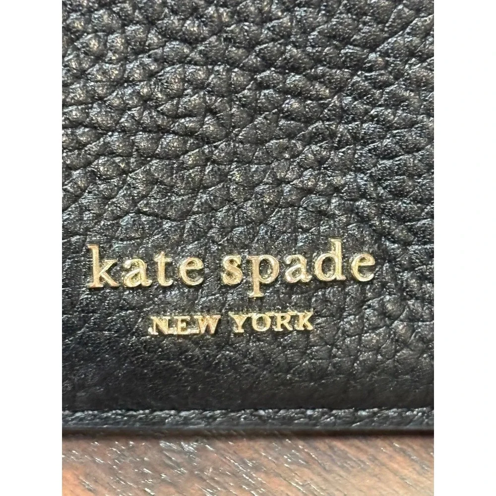 Kate Spade New York Roulette black‎ pebbled leather zip card holder